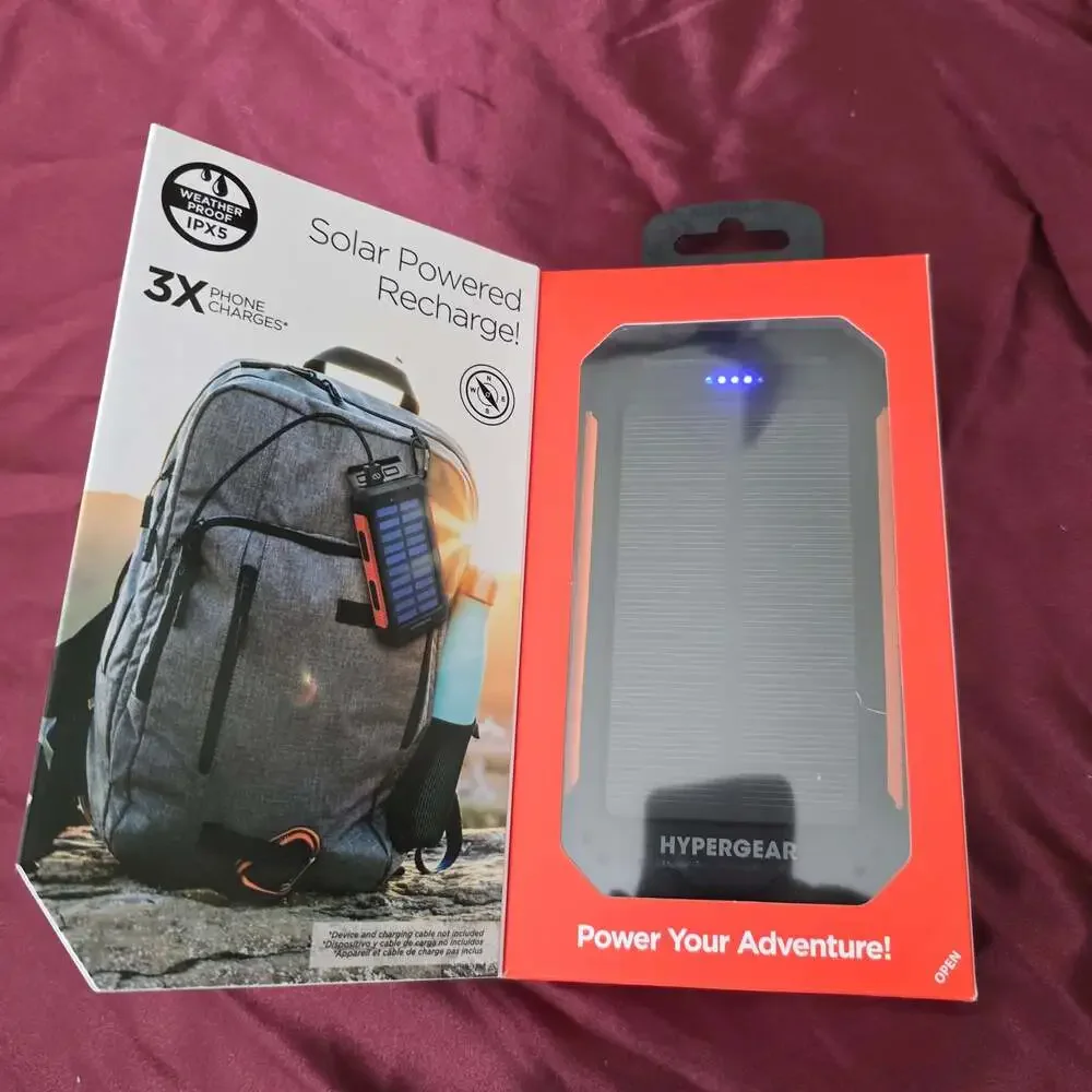 HyperGear 10000mAh Solar Power Bank with Built-in Flashlight and Compass